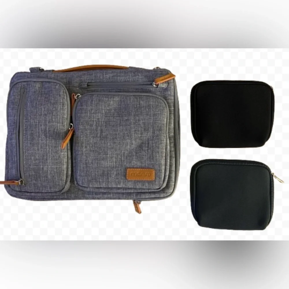 Mosuso Gray Laptop/Tablet Carry Travel Padded Case W/ Shoulder Strap & Cord Case